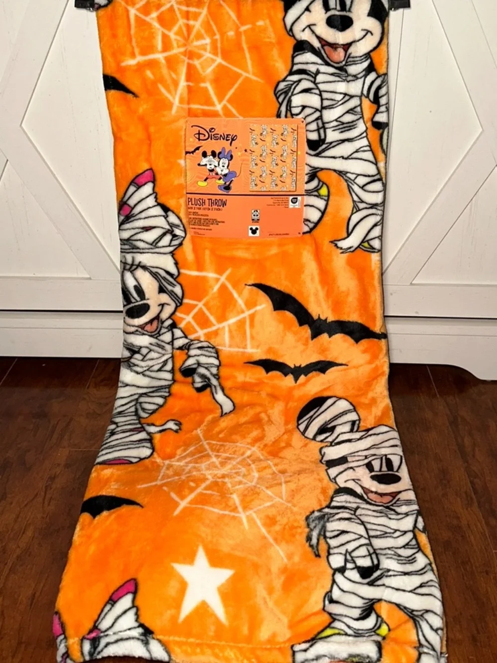 Disney Orange Halloween Mickey & Minnie Mummy Plush Throw Blanket